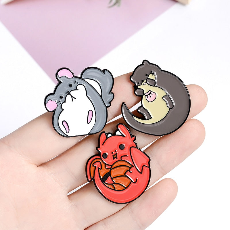 Cute Enamel Pin Custom Chinchilla Hedgehog Otter Penguin Dragon Badge Brooch Custom Lapel pin Shirt Bag Jewelry Gift for Kids