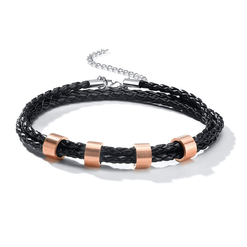 VNOX-BL-573BS Customized Bracelet - Trendy Stainless Steel Link Chain with Leather - Perfect for Men