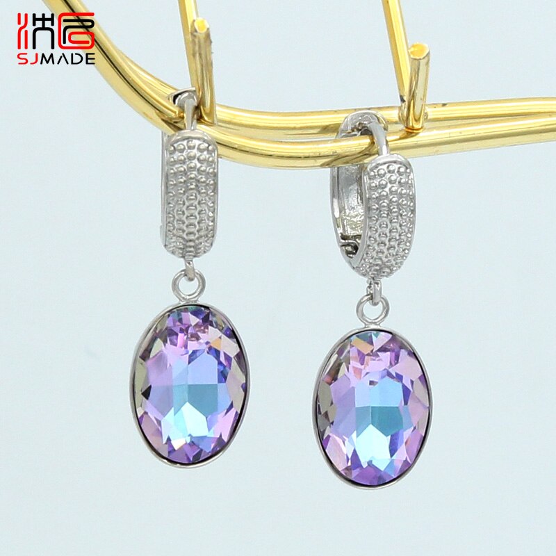 SHENJIANG New Fashion Egg Shape Oval Crystal Dangle Earrings Rose Gold For Women Wedding Elegant Jewelry