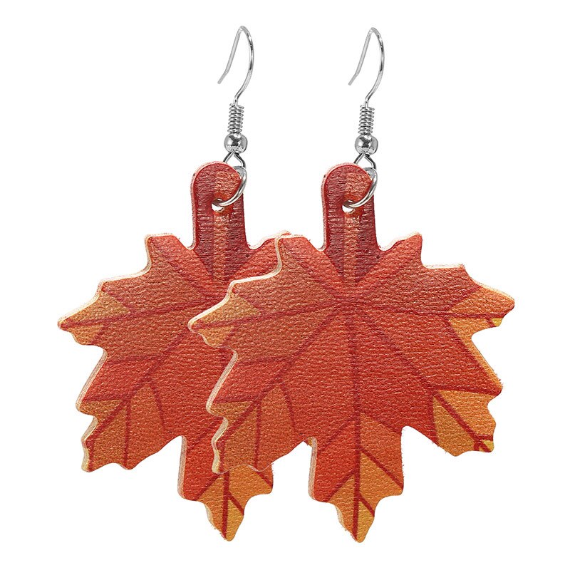 Pumpkin Maple Thanksgiving Leather Earrings Women Vintage Unique Floral Checked Print Leather Teardrop Dangle Earrings Gifts