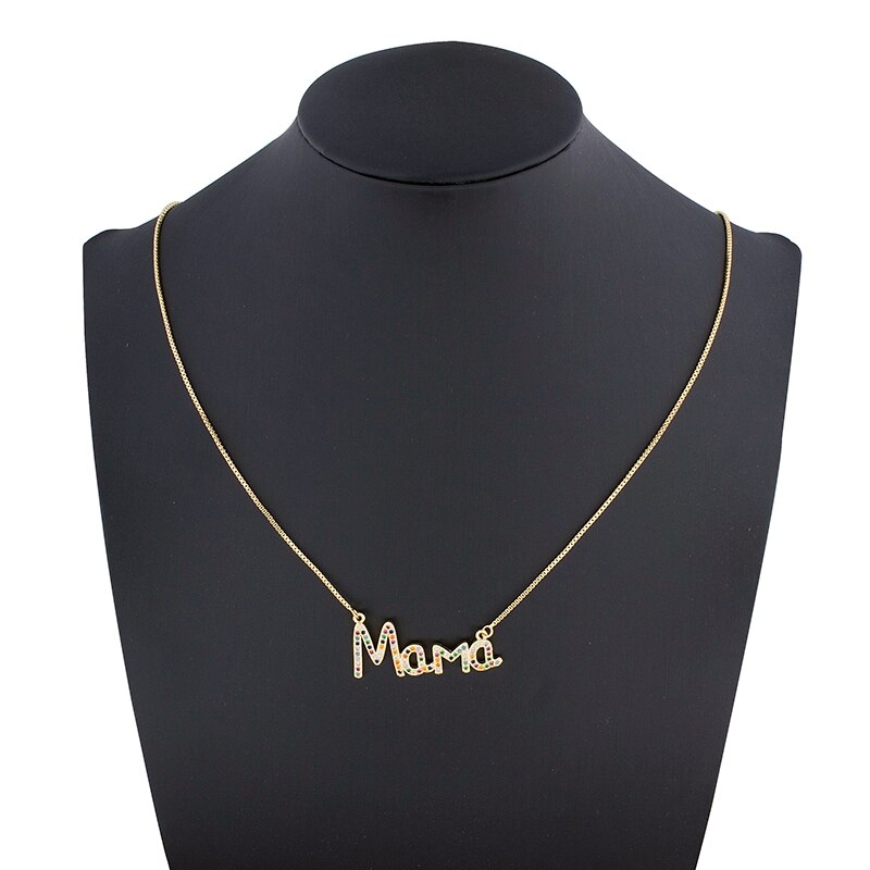 Elegant Mother&#39;s Day Gift MaMa Letter Name Pendant Chain Necklaces  Copper Cubic Zirconia Necklace Jewelry Gift for Women