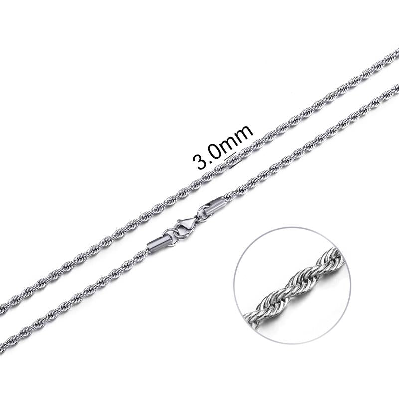Jiayiqi 2mm-7mm Rope Chain Necklace Stainless Steel Never Fade Waterproof Choker Men Women Jewelry Silver Color Chains Gift