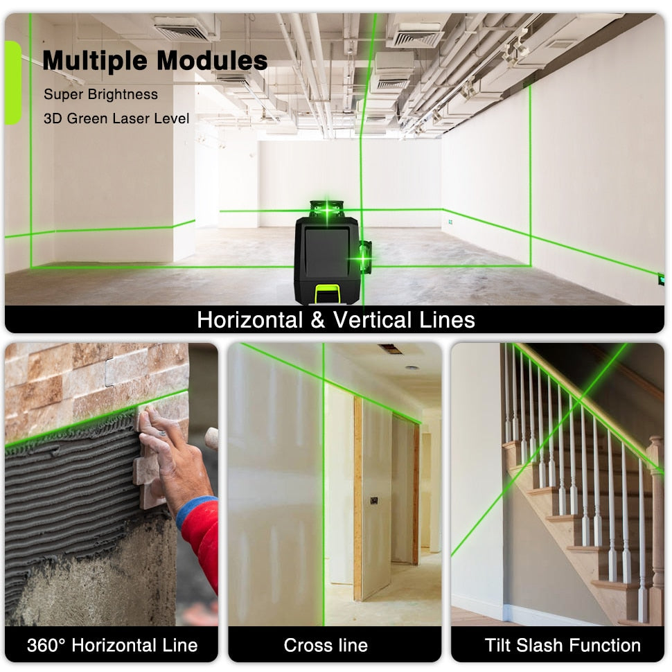 Clubiona CE Certificated 3D New ABS and PC Shell Shockproof Lines Laser Level with 5200 mah BATTERY Work Separately Laser Lines