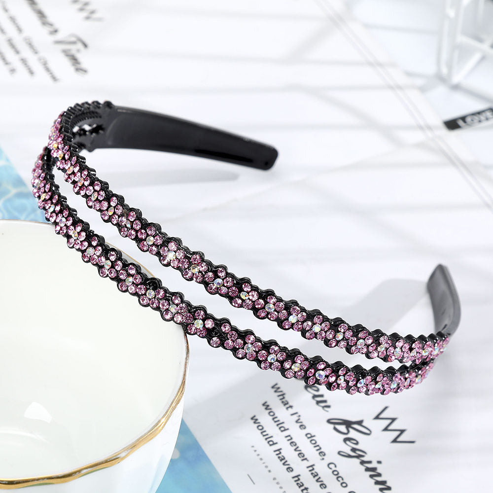 AWAYTR Hairbands Non-slip Bezel Colorful Rhinestone Flower Water Ripple Hair Hoop Headband for Women Hair Band Hair Accessories