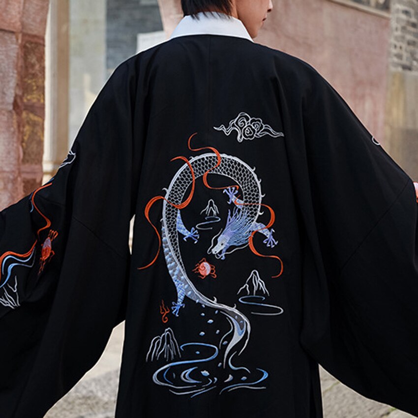 Samurai Man Kimono Set Dragon Print Harajuku Ancient Vintage Men Traditional Japanese Clothing Set Chinese Hanfu Performance