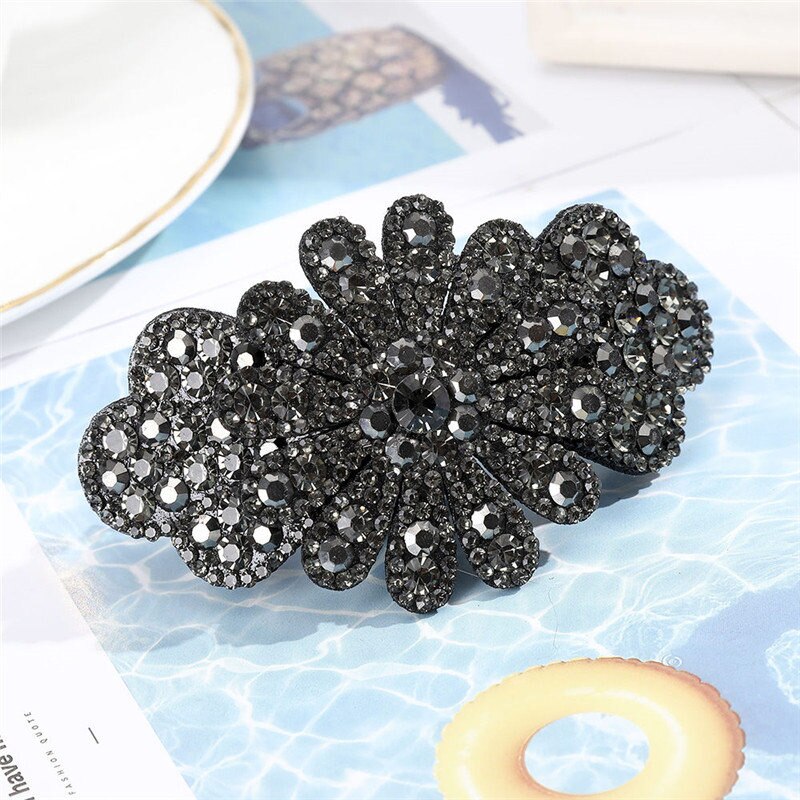 AWAYTR Crystal Flower Barrettes Hair Clips for Women Vintage Rhinestone Hairpins Headwear Girls Hair Accessories Jewelry Clips