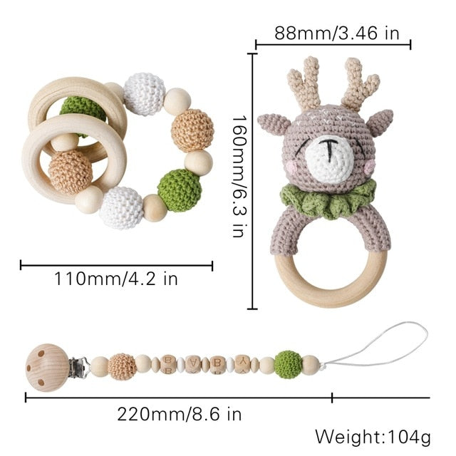 3pcs/lot Baby Rattle Animal Crochet Wooden Ring Toys Baby Teethers For Baby Products DIY Crafts Teething Rattle Amigurumi Toys