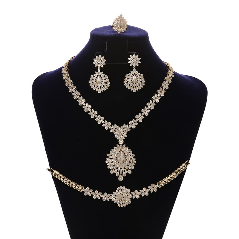 Jewelry Set HADIYANA Vintage Graceful Wedding Bridal Necklace Earrings Ring And Bracelet Set CN1192 Parure Bijoux Femme Mariage