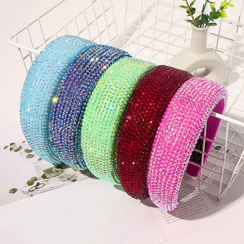 Woman Luxury Shiny Full Crystal Hair Head Hoop Wide-Brimmed Headband Women Rhinestone Headband Sponge Point Diamond Hair Accessories Turban.