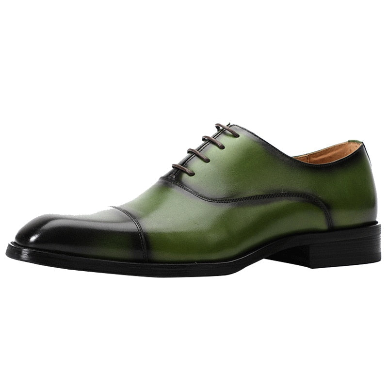 Green Men Dress Shoes Brand Italian Luxury Genuine Leather Lace Up Brown Black Wedding Business Formal Shoes Men Oxfords Shoes