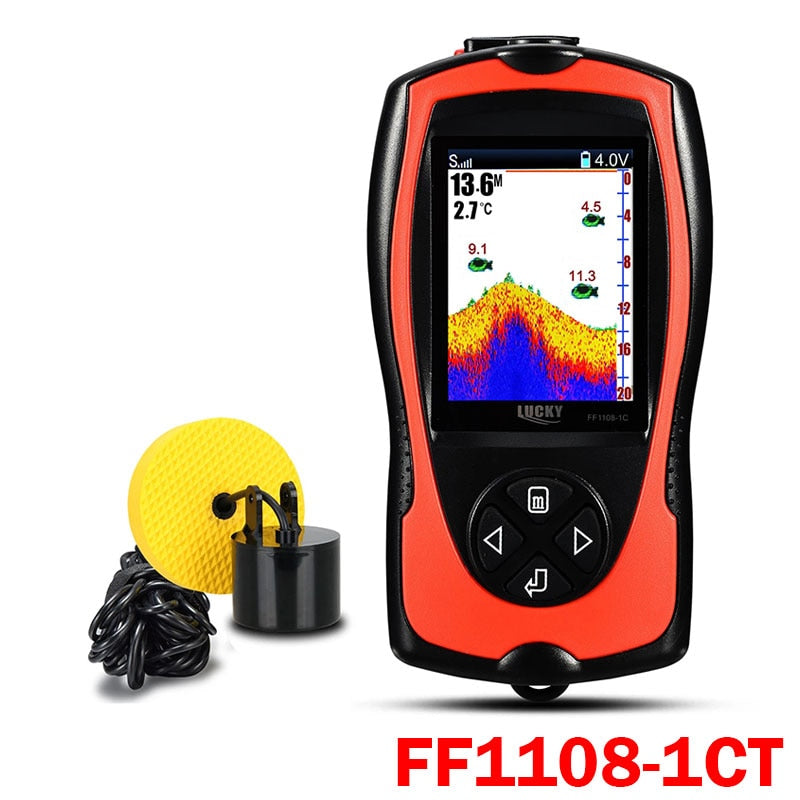 LUCKY Rechargeable Fish Finder FF1108-1CWLA Wireless Sonar Sensor Fishing Finder Color Display Max 45M Water Depth