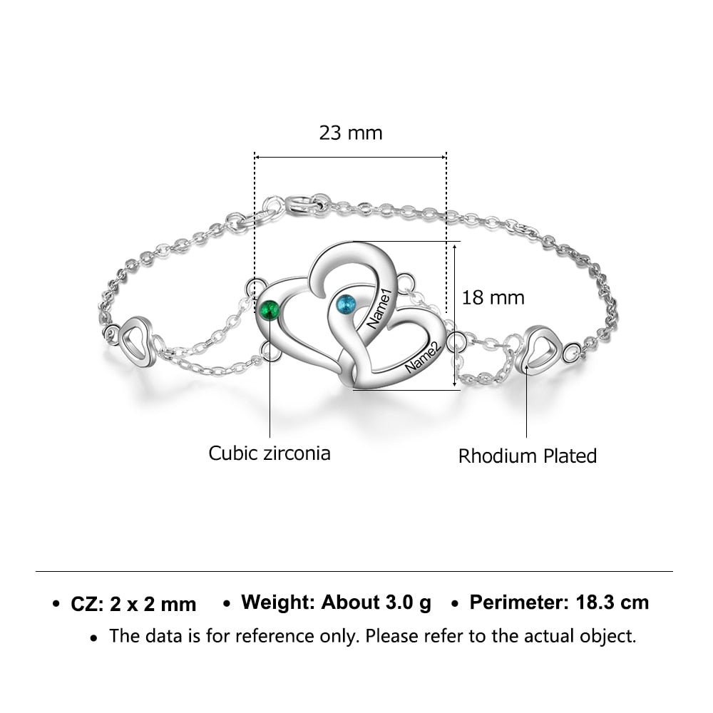 Personalized Intertwined Heart Bracelet with Birthstone Women Engraved Name Bracelets Custom Gift for Lovers(JewelOra BA102562)