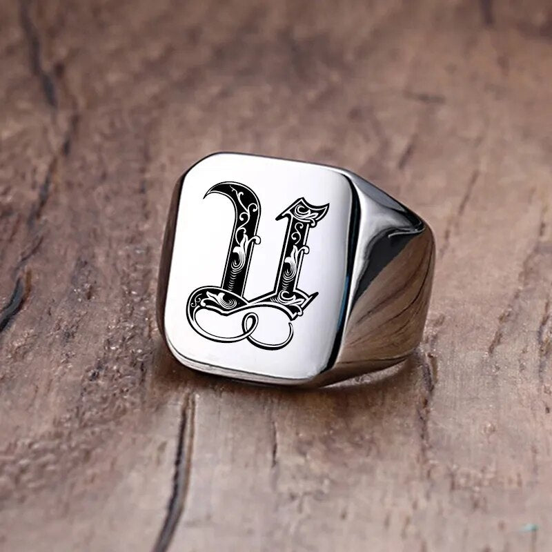 Vnox Retro Initials Signet Ring for Men 18mm Bulky Heavy Stamp Male Band Stainless Steel Letters Custom Jewelry Gift for Him