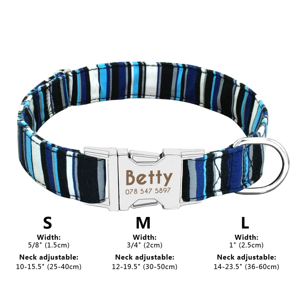 Personalized Dog Collar Nylon Print Dog Collars Customized Puppy Pet Collar Engraved Name ID for Small Medium Large Big Dogs Pug