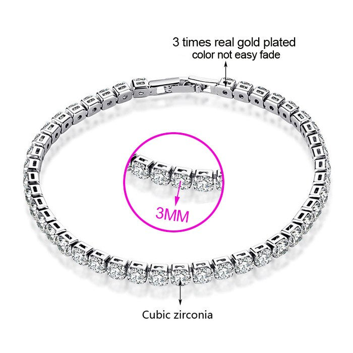 SINLEERY 16CM Round AAA Cubic Zirconia Tennis Bracelet For Women Rose Gold Silver Color Bridal Wedding Jewelry ZD1 SSF