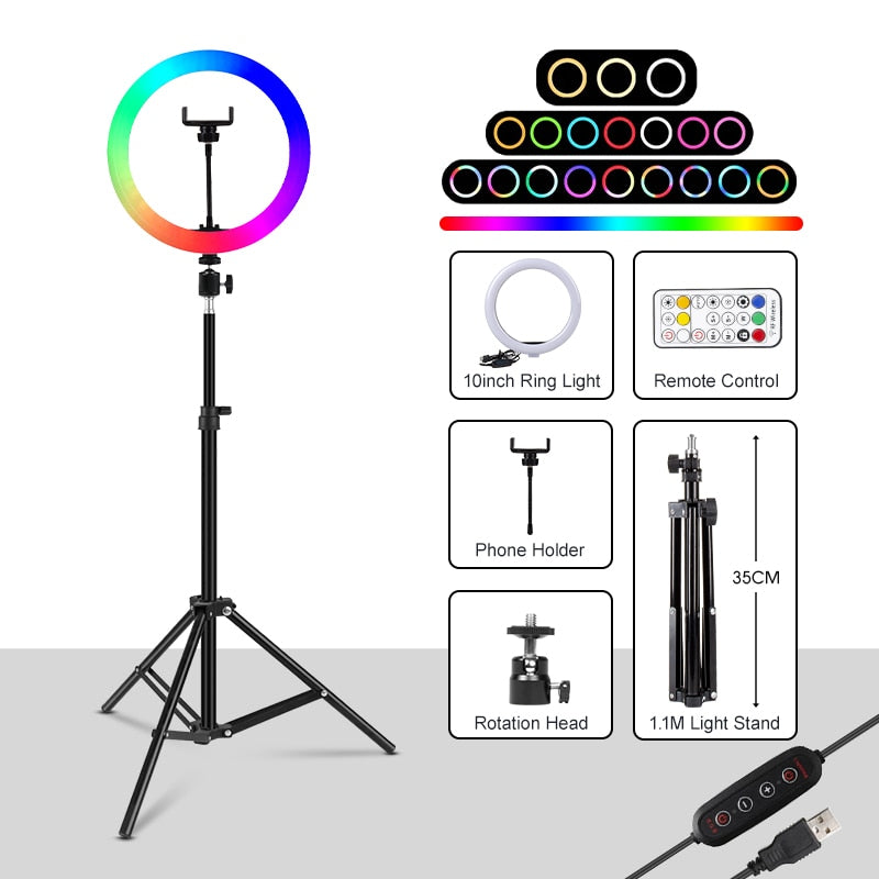 Dimmable Round Circle Light Selfie LED Round Lamps USB With Phone Holder 1.6M Tripod Stand For Tiktok Video Light Makeup Photography Set.