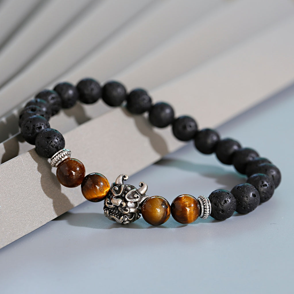 Classic Crown Lion Bracelet Men Fashion Tiger Eye Onyx Stone Handmade Beaded Charm Bracelet For Women Jewelry Pulsera Hombre