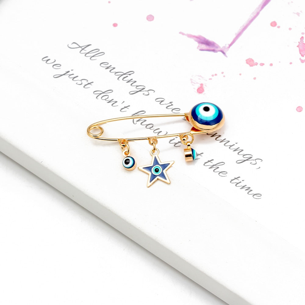 Lucky Eye Blue Turkish Evil Eye Brooch Pin for Women Men Dropping Oil Flower Crown Star Hamsa Hand Charm Fashion Jewelry BD52