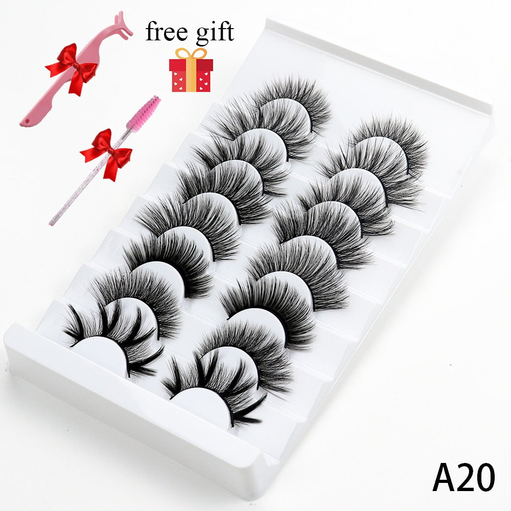 5/8 Pairs 20mm Mink Lashes 3D Natural False Eyelashes Fluffy Faux Mink Eyelashes Wispies Long Extension Eyelashes Pack Maquiagem