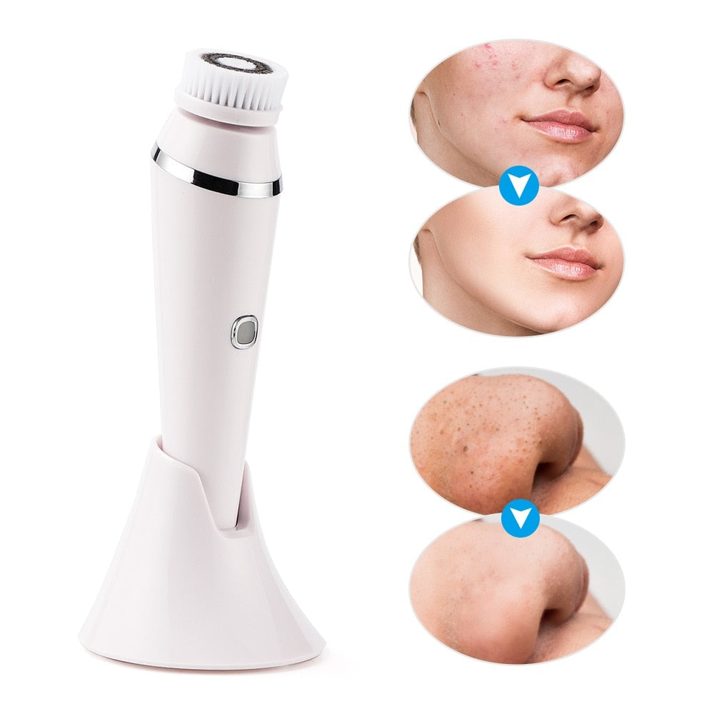 4 in 1 Facial Cleansing Brush Deep Cleaning Face Machine Rolling Massage Facial Cleanser Brush Anti Acne Blackhead Dirt Removal