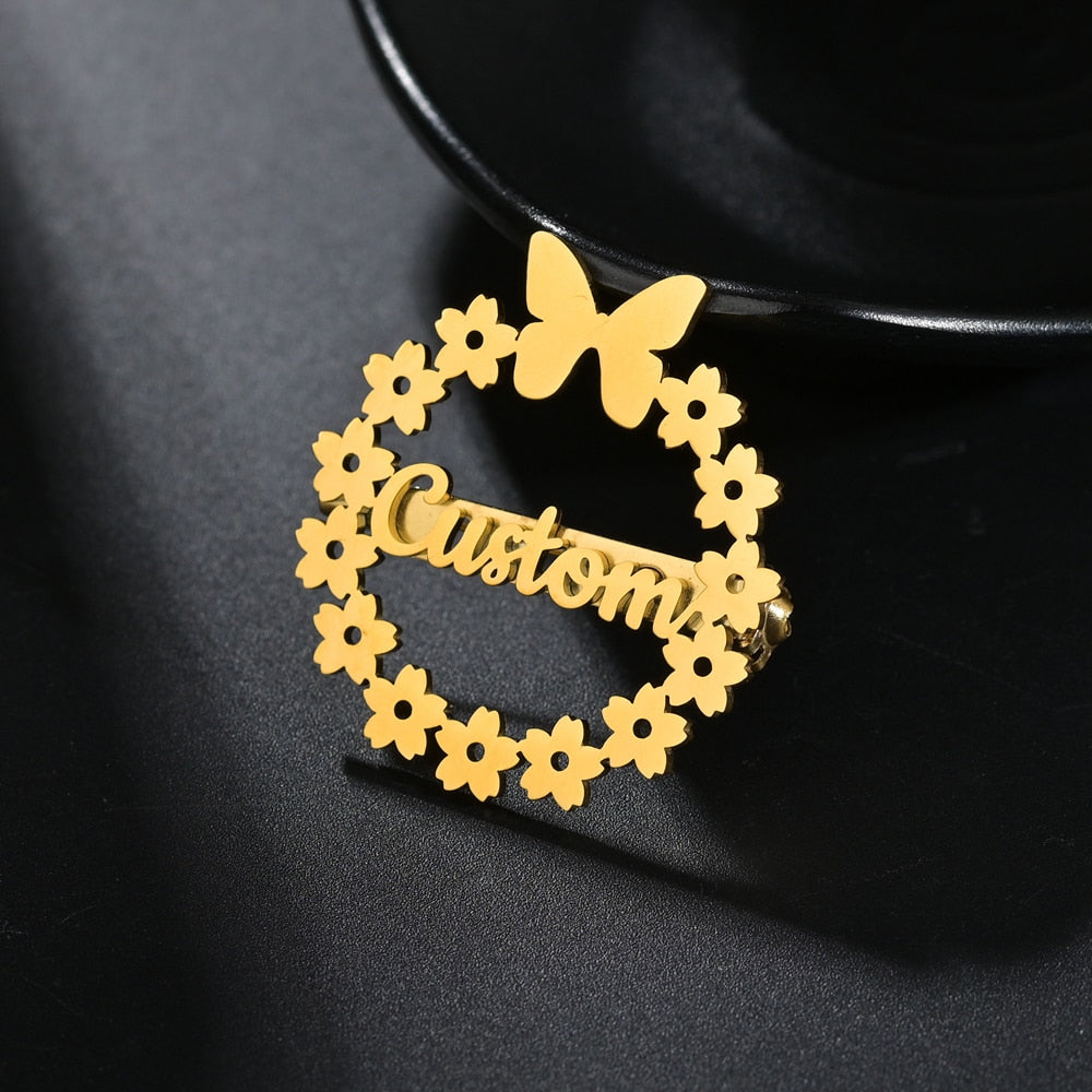 Personalized Brooch Pin Customizable Badges Jewelry Gold Color Stainless Steel Customize Font Fashion Gift Broochs For Women