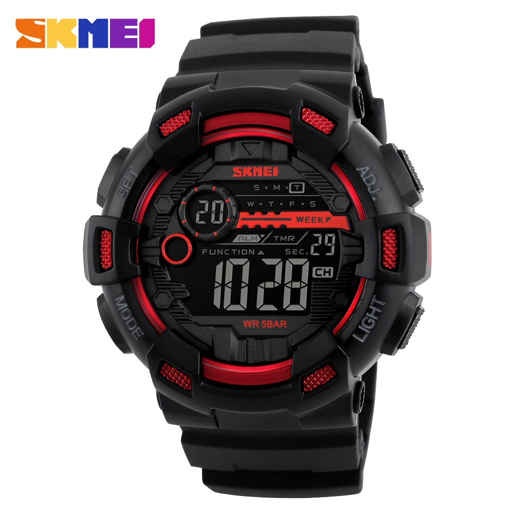 Outdoor Sport Watch Men Multifunction 5Bar Waterproof PU Strap LED Display Watches Chrono Digital Watch reloj hombre 1243