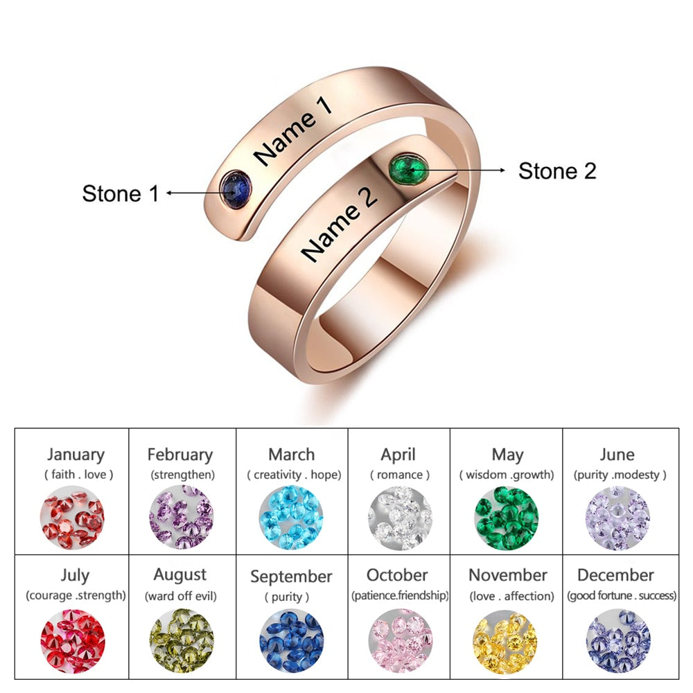 Personalized Mothers Rings Custom Name Birthstone Wrap Rings for Women Engraved Jewelry Anniversary Gifts for Mom