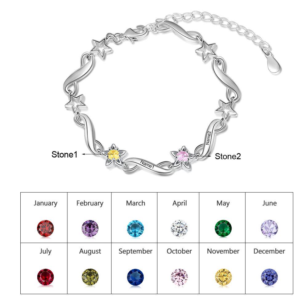 JewelOra Personalized Name Engraving Infinity Bracelet Customized 2-7 Inlaid Birthstone Flower Bracelets for Women Mothers Gifts