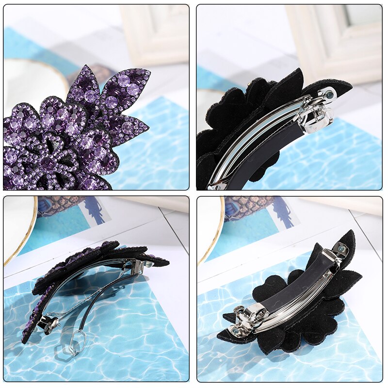 AWAYTR Crystal Flower Barrettes Hair Clips for Women Vintage Rhinestone Hairpins Headwear Girls Hair Accessories Jewelry Clips