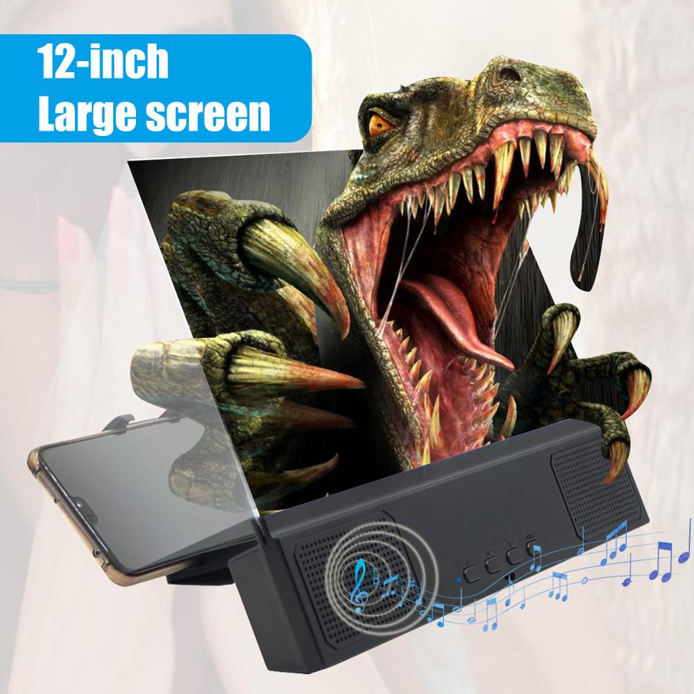 Besegad 12 inch 3D HD Phone Screen Amplifier Movie Video Projector with Bluetooth-compatible Spearker Photo Frame Mobile Power