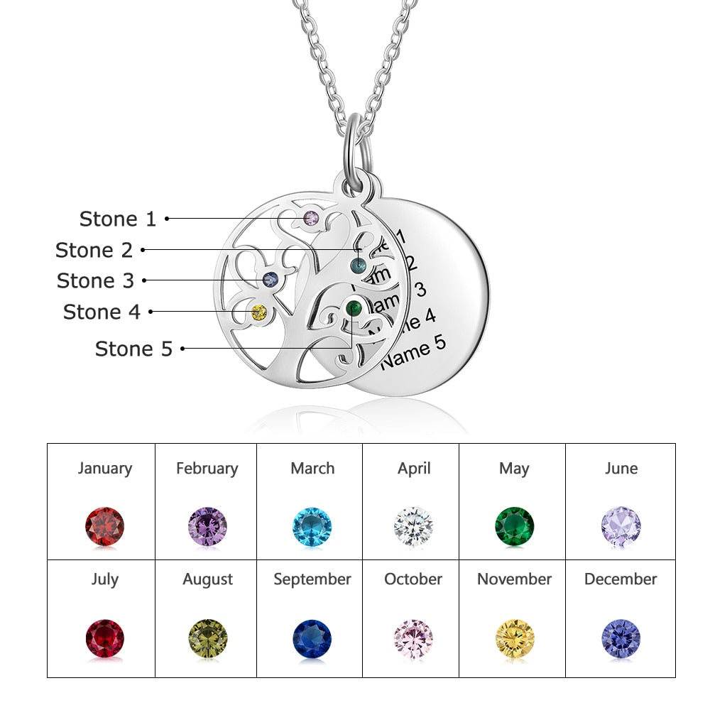 JewelOra Personalized Filigree Family Tree Pendant Necklace with Birthstones Women Custom Name Engraved Tree of Life Necklaces