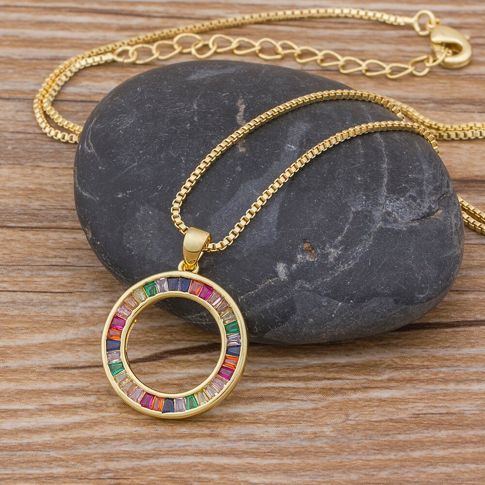 Fashion Rainbow Necklace Multicolor Pendants Charm Gold Color Jewelry Long Chain Necklace For Women Best Birthday Party Gift