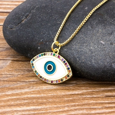 Luxury Blue Cubic Zirconia Evil Eye Necklace For Women Rainbow  Crystal Rhinestone Pendant Necklace Best Party Birthday Gift