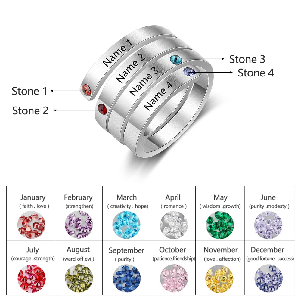 Personalized Mothers Rings Custom Name Birthstone Wrap Rings for Women Engraved Jewelry Anniversary Gifts for Mom