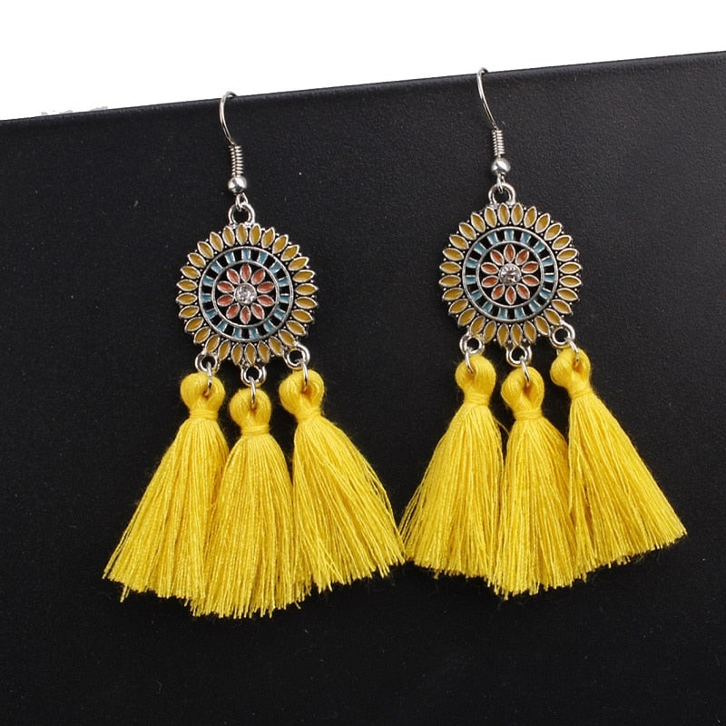 Exknl 25 Colors Tassel Earrings Women Long Fringe Statement Bohemian Drop Boho Hanging Dangle Earrings Accessories 2022