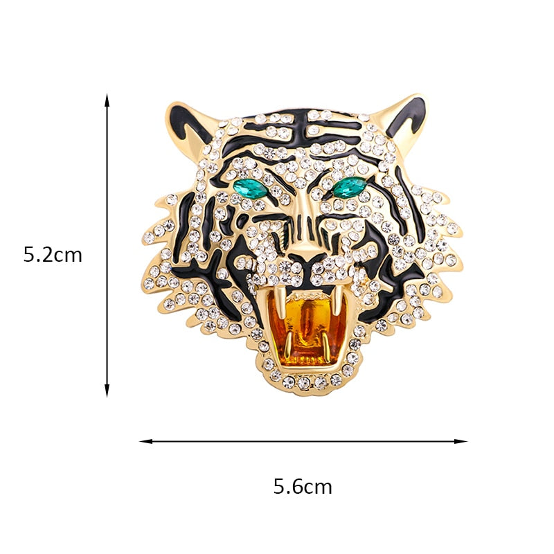 Wuli&amp;baby Rhinestone Roaring Tiger Brooches Women Men Big Tiger Head Party Casual Brooch Pins Gifts