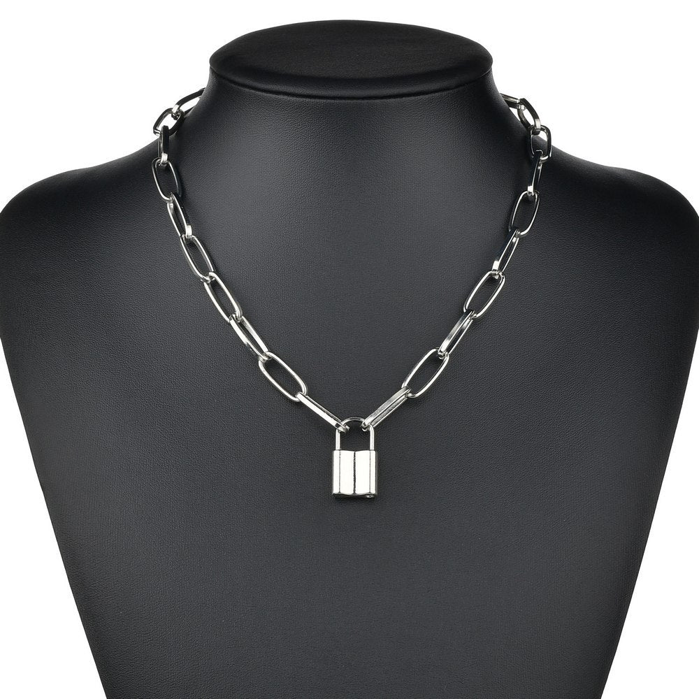 Hip Hop Multi Layers chain necklace with heart lock women/men punk rock padlock pendant necklace emo grunge Goth jewelry