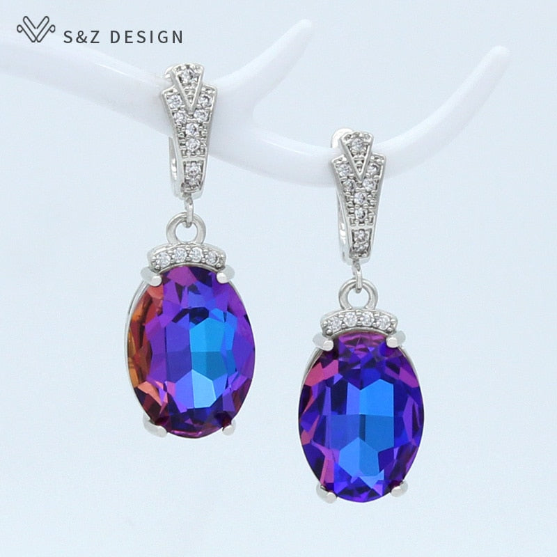 S&amp;Z DESIGN New Fashion Oval Large Crystal Dangle Earrings For Women Wedding Luxury Rose Gold Zirconia Jewelry