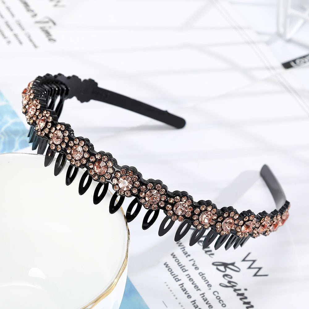 AWAYTR Hairbands Non-slip Bezel Colorful Rhinestone Flower Water Ripple Hair Hoop Headband for Women Hair Band Hair Accessories