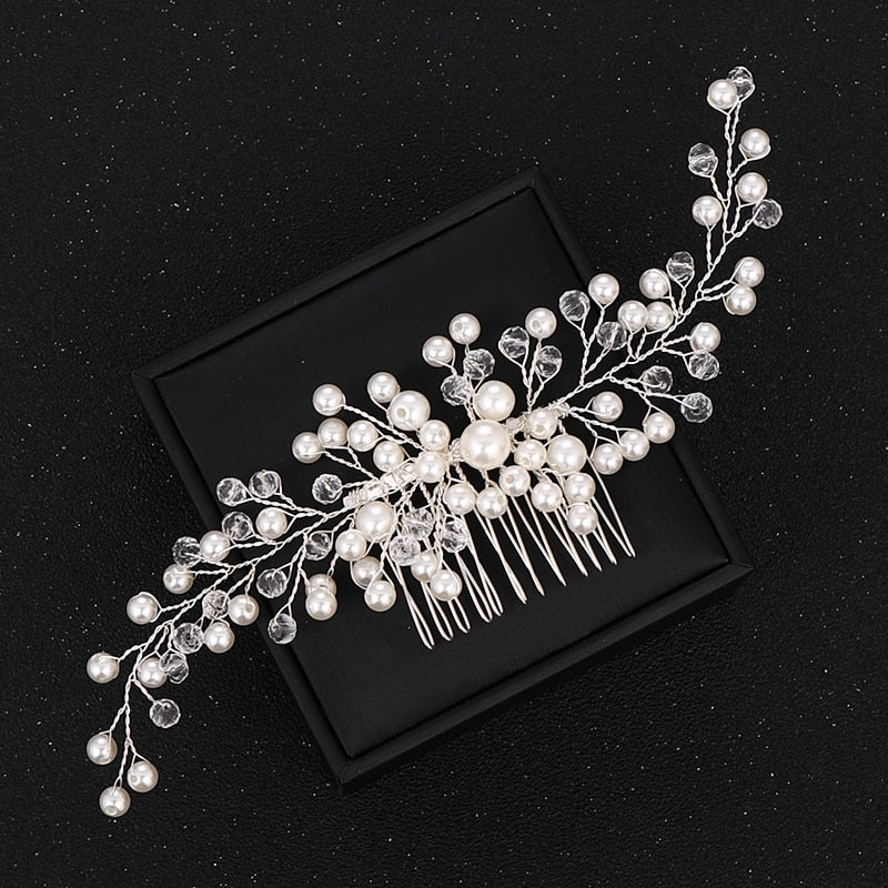 Silver Color Pearl Crystal Wedding Hair Combs Hair Accessories for Bridal Flower Headpiece Women Bride Hair ornaments Jewelry