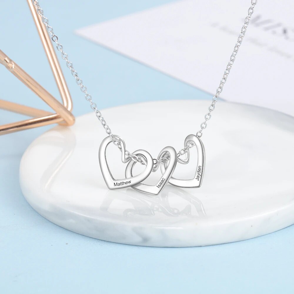 JewelOra Customize Engrave Family Name Necklace with Heart Pendants Personalized Name Stainless Steel Necklace Women Accessories