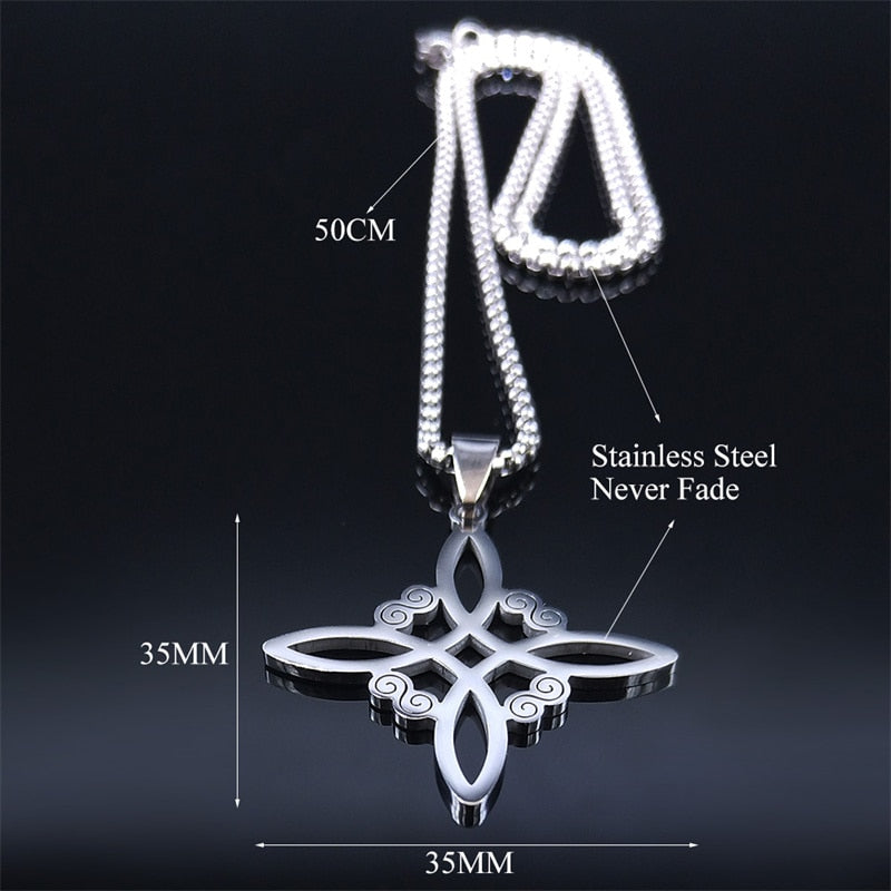 Witchcraft Stainless Steel Witch Knot Pendant Necklace for Women Man Silver Color Wicca Chain Necklaces Jewelry nudo de bruja