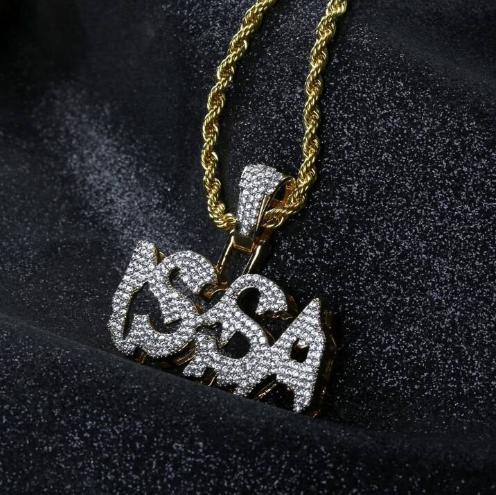 Hip Hop Men and Women Cubic Zircon MBM Letter Pendant Iced Out Full  Necklace Jewelry Gift