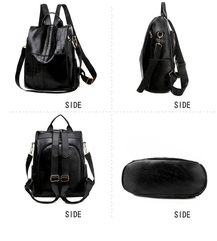 Female Backpacks PU leather Women Rucksack Large Capacity School College Bags Anti-theft Travel Backpack big Shoulder Bags black