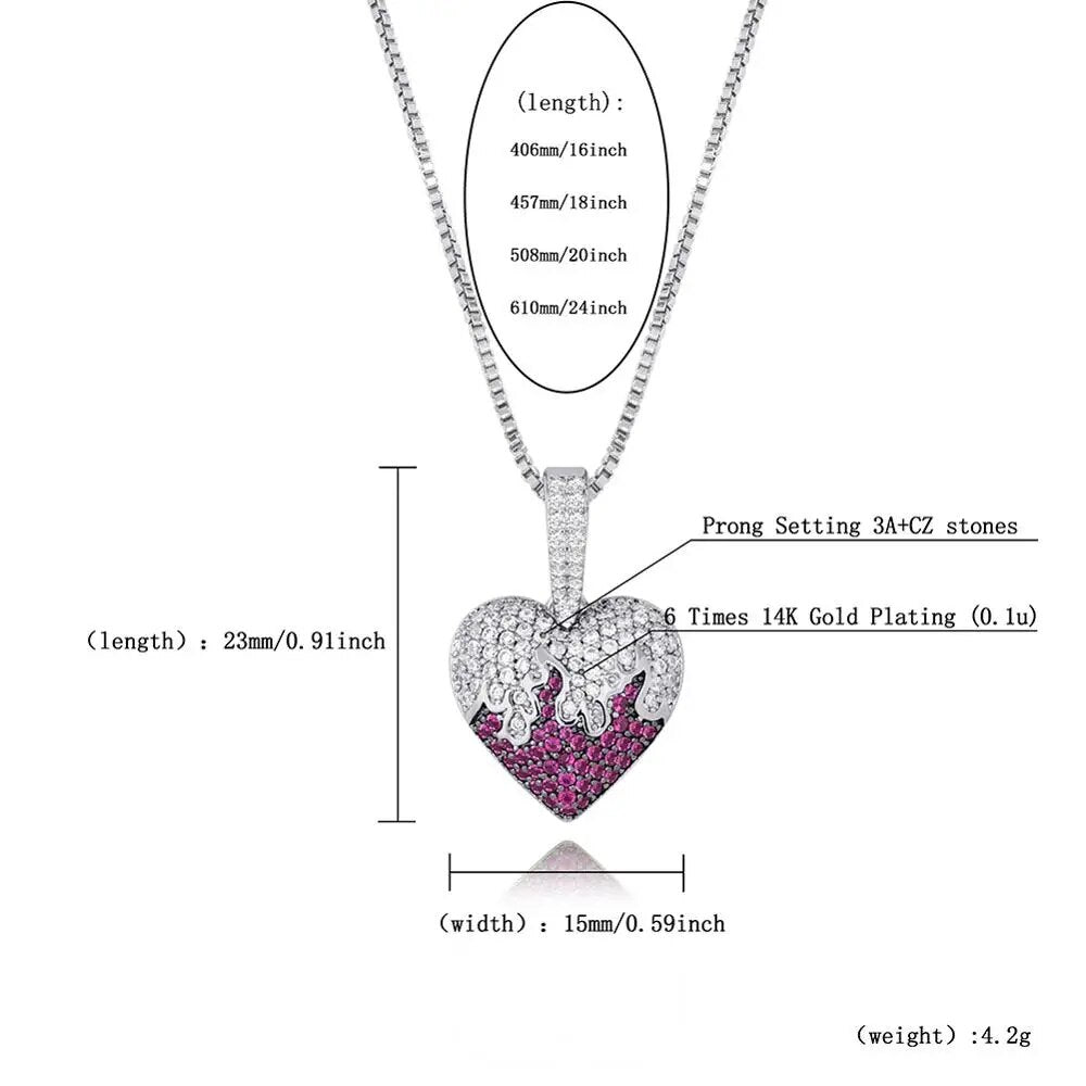 TOPGRILLZ 925 Sterling Silver Pendant Iced Cubic Zirconia Heart Pendant Hip Hop Fashion Jewelry For Women