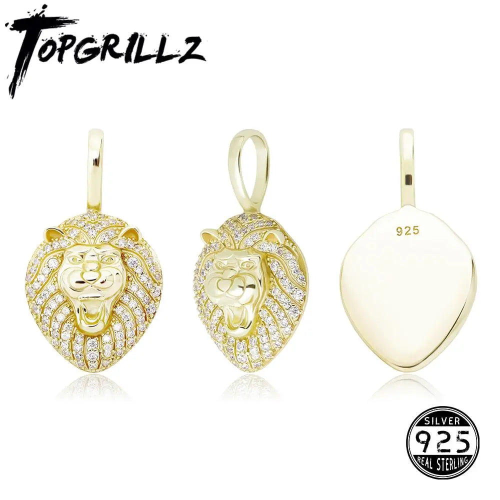 TOPGRILLZ New 100% 925 Sterling Silver Lion Pendant High Quality CZ Women&#39;s Necklace Hip Hop Fashion Delicate Jewelry For Gift
