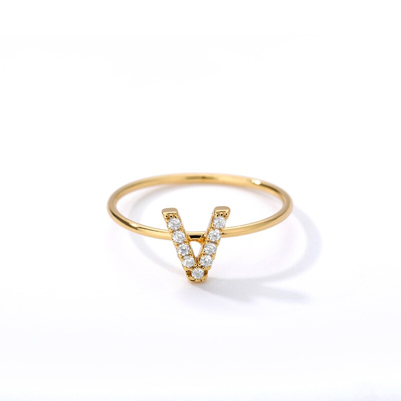 Initial Ring A-Z Letter Rings For Women Zircon Gold Color Ring Dainty Wedding Luxury Crystal Couple Jewelry Gift Anillos Mujer