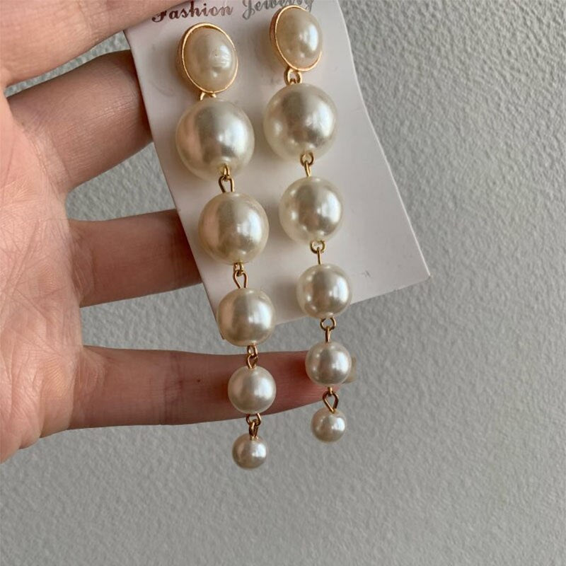 IPARAM Trend Simulation Pearl Long Earrings Female White Round Pearl Wedding Pendant Earrings Fashion Korean Jewelry Earrings