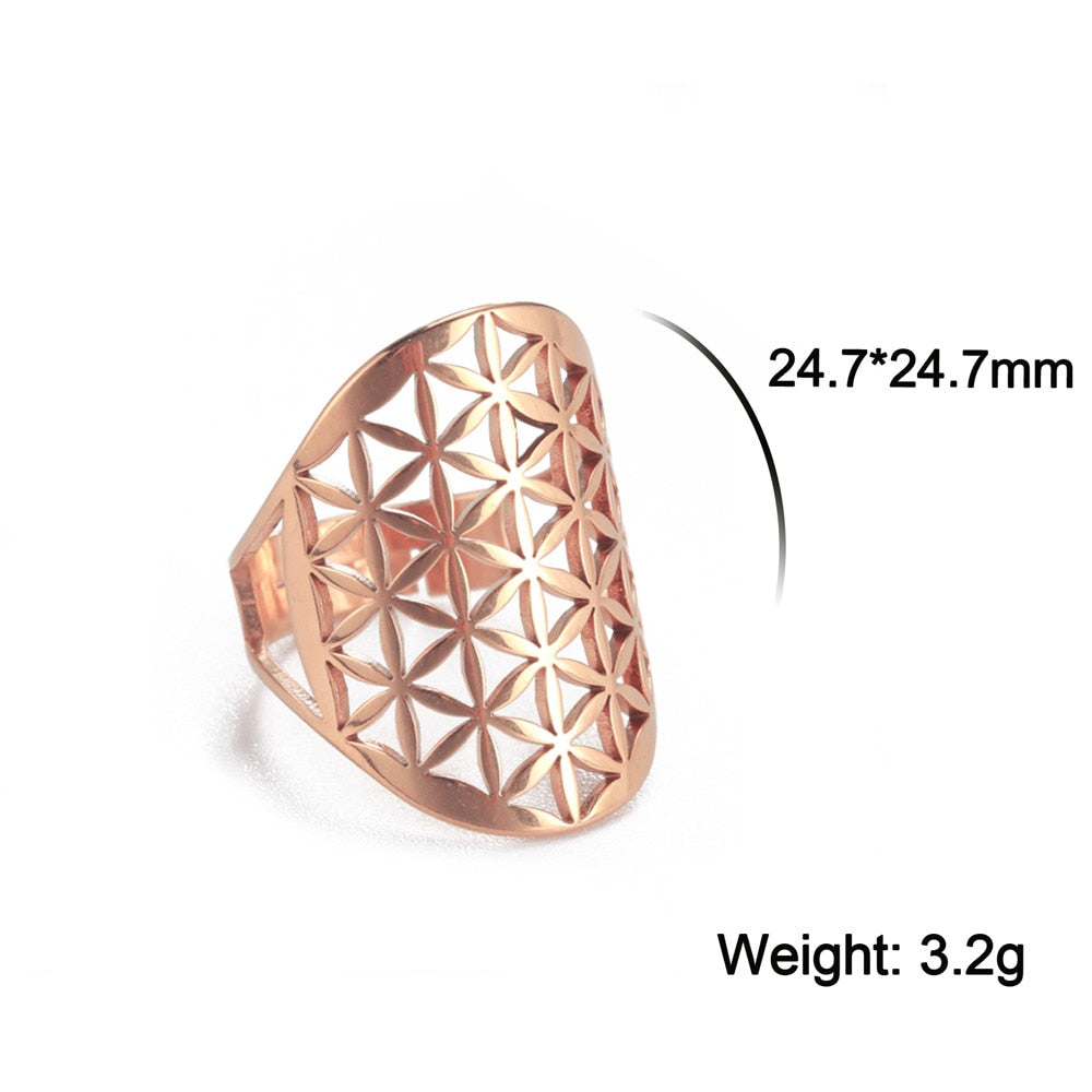 Skyrim Viking Flower of Life Ring Vintage Adjustable Stainless Steel Sacred Geometry Rings for Women Amulet Jewelry Wholesale