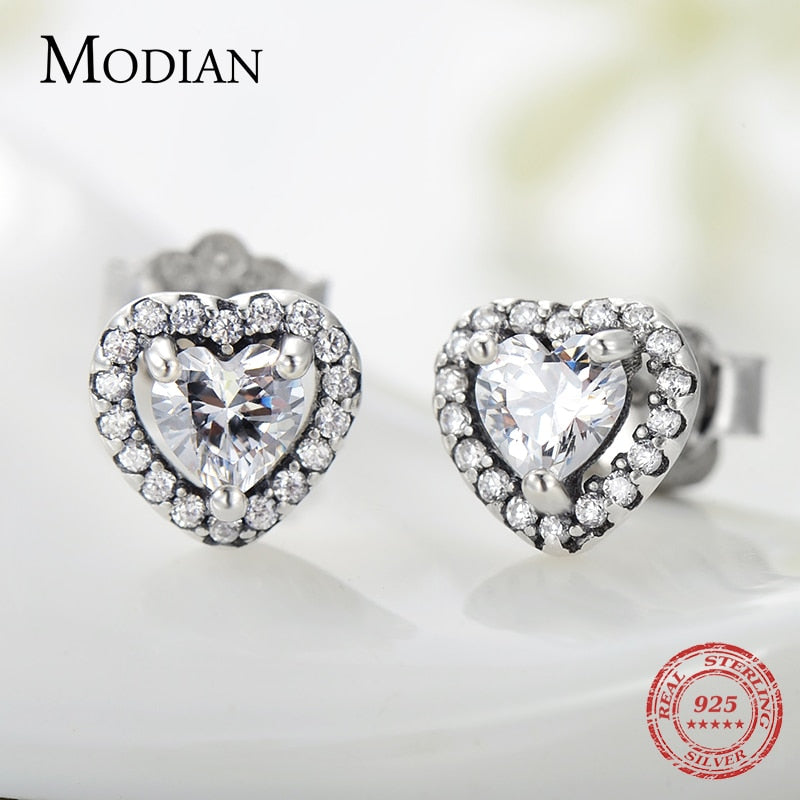 Modian 925 Sterling Silver Heart Fashion Sets For Women Charm Earrings Luxury Wedding Necklaces Engagement Statement Jewelry